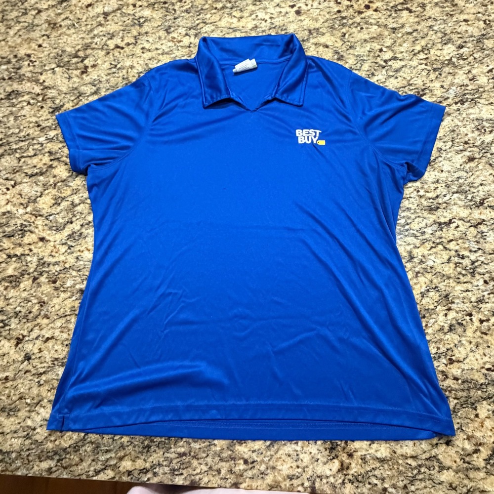 Best Buy Employee Uniform Polo Shirt Blue Short Sleeve Women 2XL Embroidered